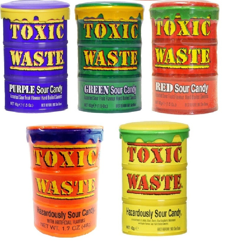 TOXIC Waste Кислые леденцы, Микс: красная, желтая, фиолетовая, зеленая, оранжевая банки, 5 шт по 42 г #1