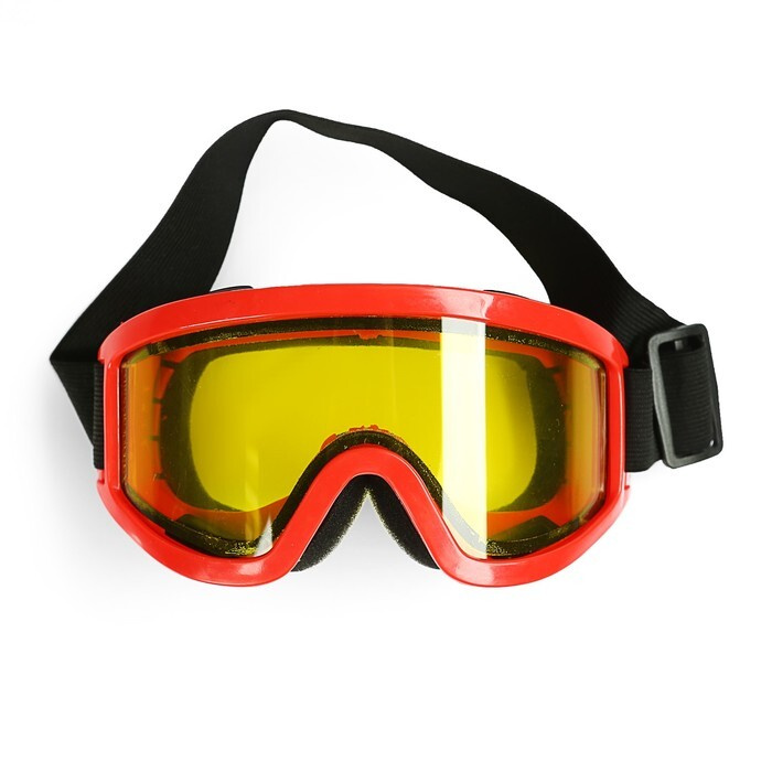 Очки-маска для езды на мототехнике, стекло двухслойное желтое, цвет красный  #1