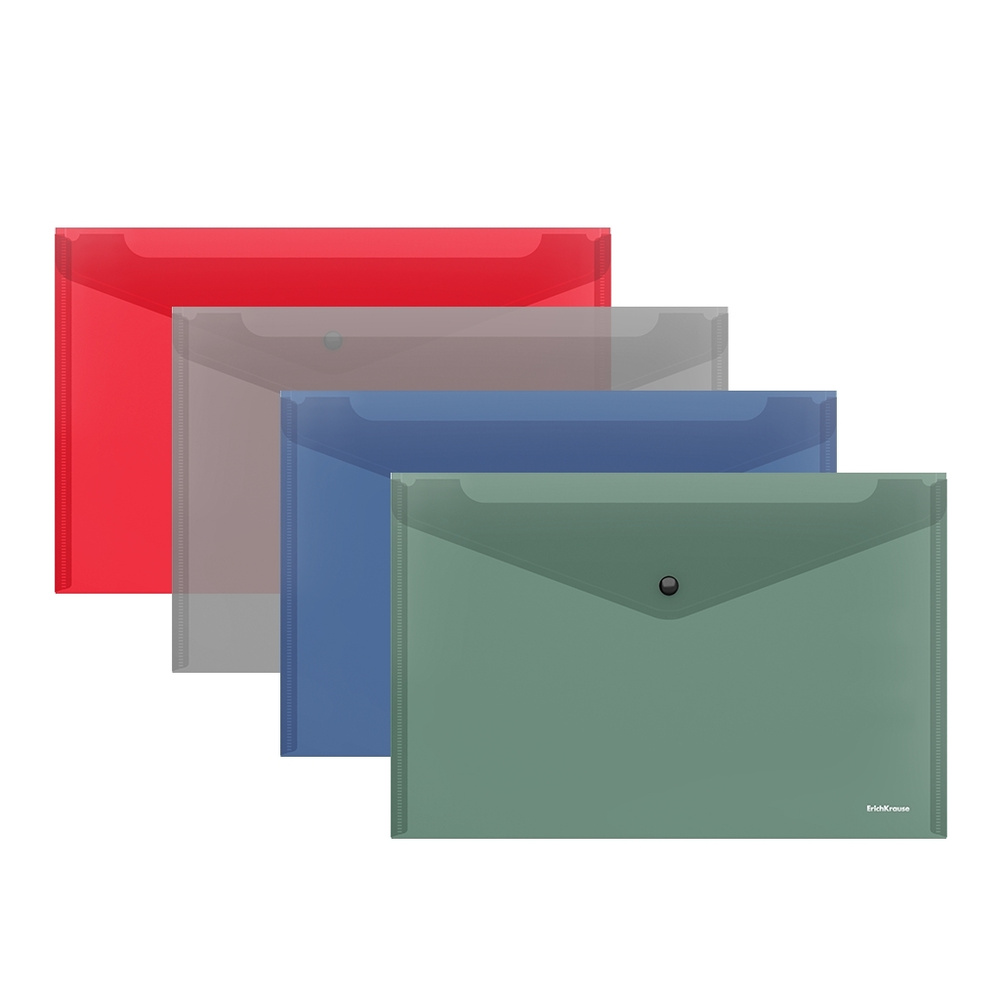 Папка-конверт на кнопке пластиковая ErichKrause Glossy Classic, полупрозрачная, A4, ассорти (в пакете #1