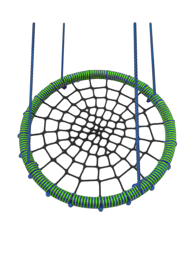Качели-гнездо подвесные Диаметр 140 см Обод синий / Зеленый Толщина нити обода 14 мм Цвет сетки Черный #1