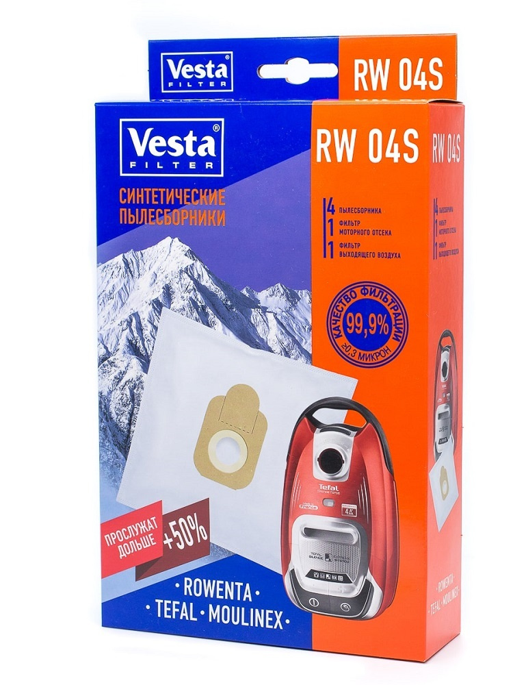 Мешки-пылесборники Vesta filter RW 04 S для пылесосов ROWENTA,TEFAL, MOULINEX, 4 шт 2 фильтра  #1