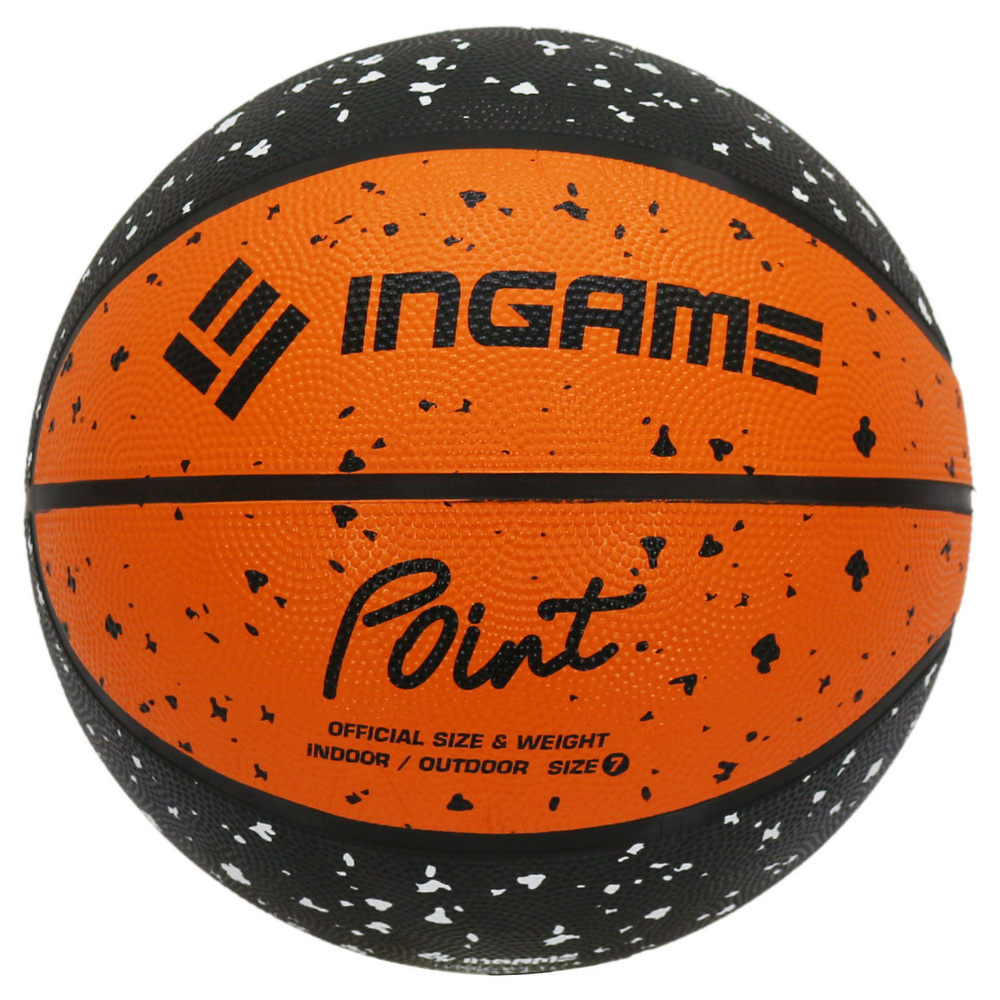 Мяч баскетбольный INGAME POINT №7 черно-оранжевый, игровой спортивный для баскетбола  #1