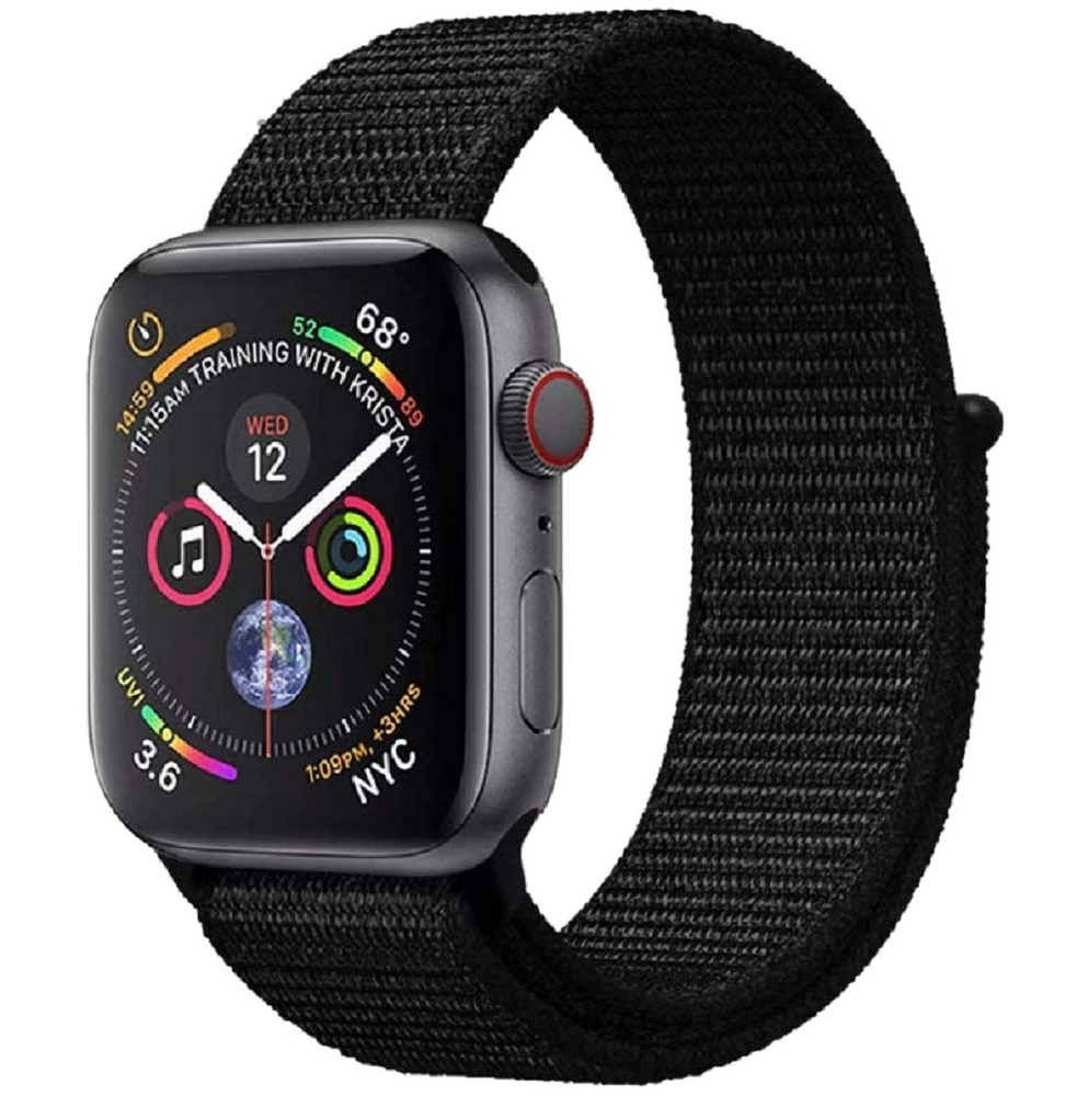 Нейлоновый тканевый ремешок для Apple Watch Series 1-8 и Ultra - 42/44/45/49 мм (эпл вотч), черный  #1