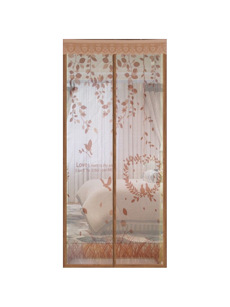 Антимоскитная сетка-штора на дверь Осень коричневый на 18 магнитах 100х210см, полиэстер / Штора, занавеска #1