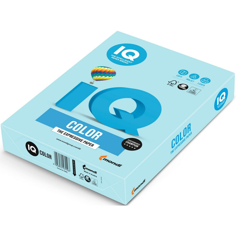 Бумага IQ COLOR А4 80гр Pale MB30 (голубой), 500л.; цветная бумага для принтера, копирования, оригами #1