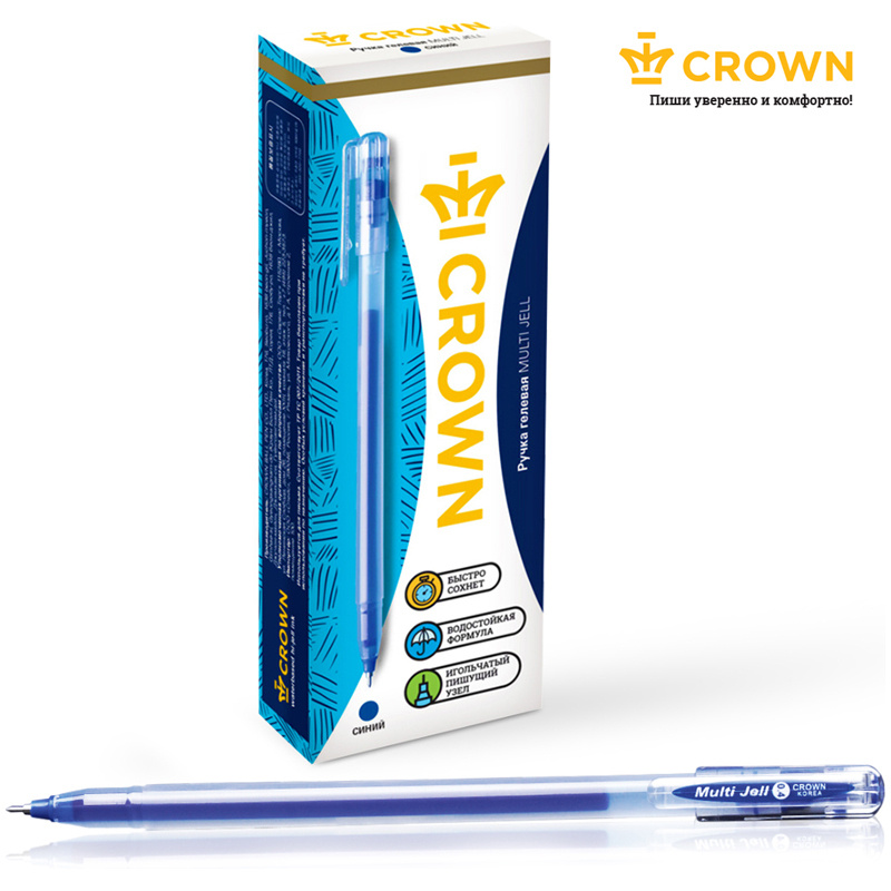 Ручки гелевые синие набор Crown Multi Jell, 12 шт. #1
