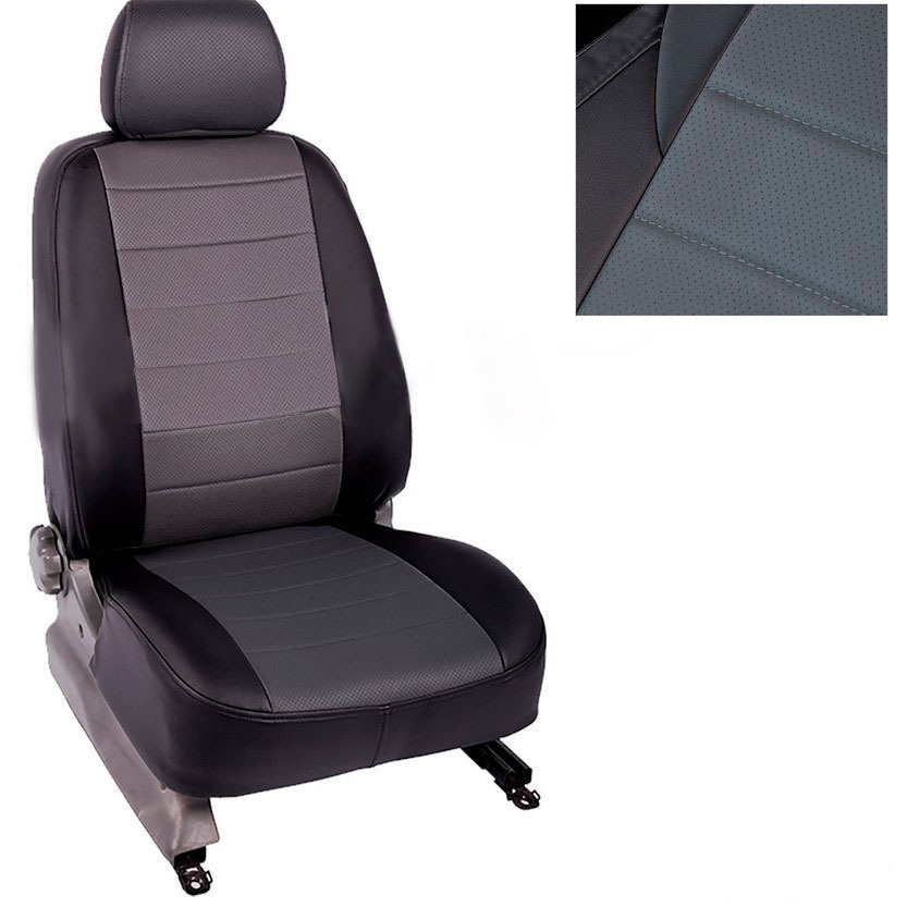 Чехлы из экокожи Seintex для LADA Granta sedan 40/60 airbag 2012-н.в. (серо-черные, 93386)  #1