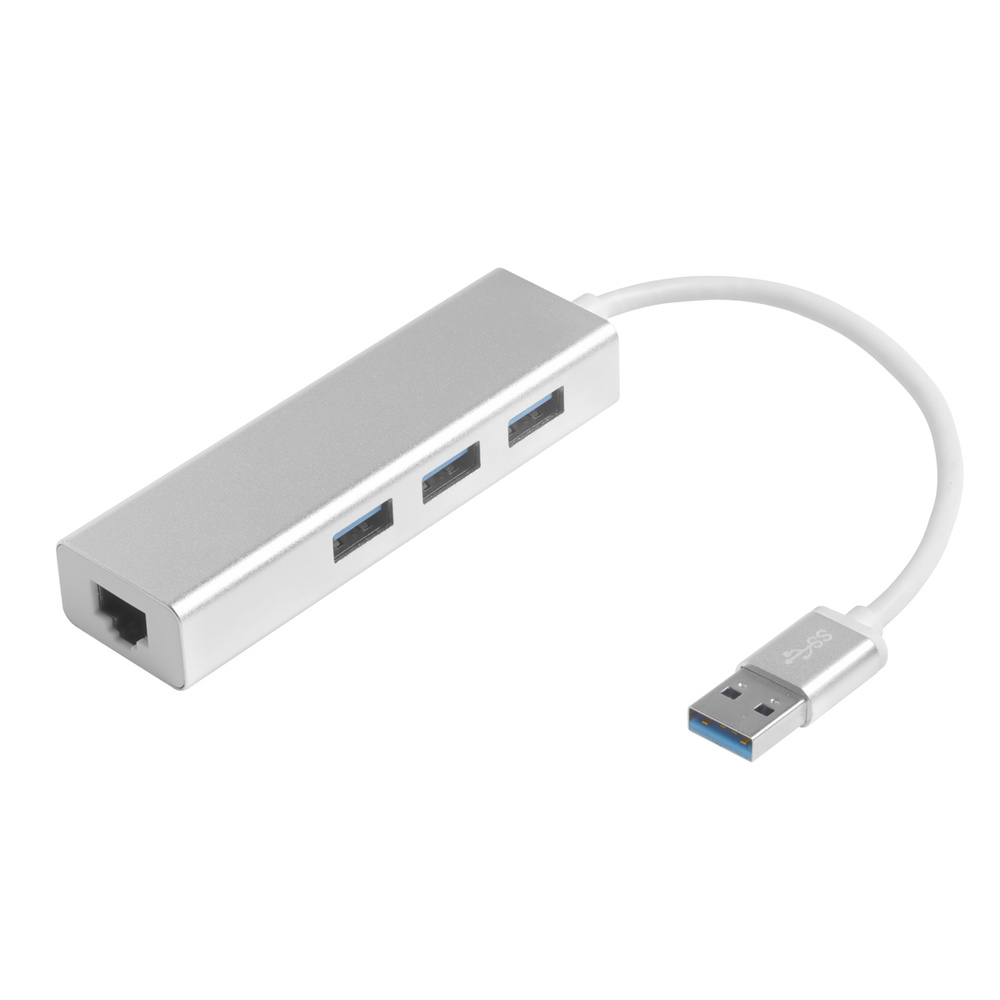 USB Hub Разветвитель USB 3.0 на 3 порта GCR 10/100Mbps Ethernet Network cетевая карта серебристый USB #1