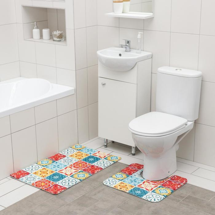 Набор ковриков для ванной и туалета SAVANNA Мозаика, 2 шт, 50 80 см, 40 50 см  #1