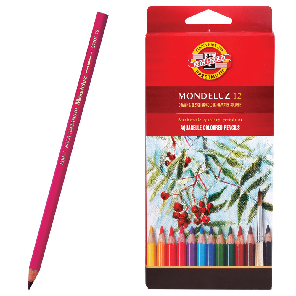 Карандаши цветные акварельные художественные KOH-I-NOOR "Mondeluz", 12 цветов, 3,8 мм, заточенные, 1ед. #1