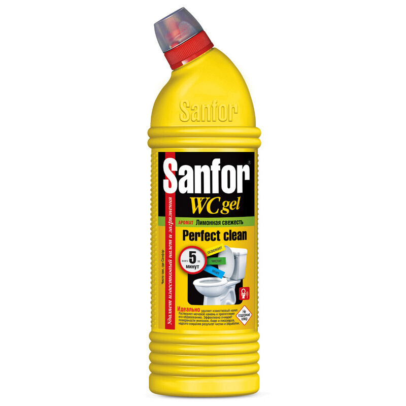 Средство для сантехники SANFOR WС гель 750 г, лимонная свежесть  #1