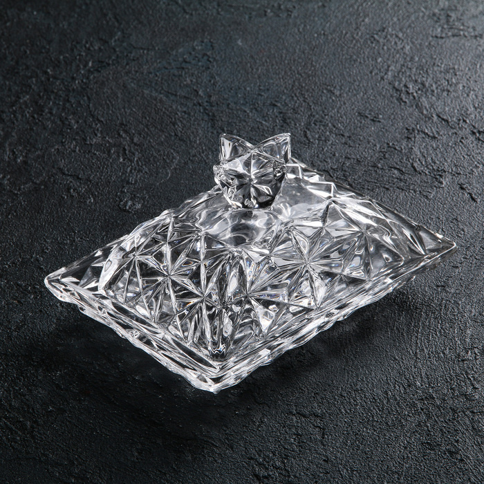 Масленка стеклянная "Ананас", 12x15x9,7 см, прозрачная, масленки с крышкой  #1