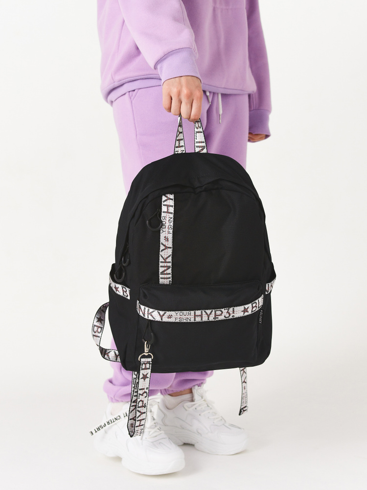 Рюкзак стильный городской молодежный модный крутой с лентами школьный девушки тренд  #1