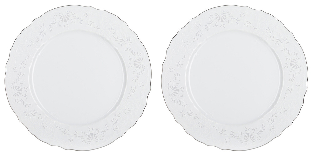 Набор тарелок десертных обеденных 21 см на 2 персоны Бернадотт Деколь платина, фарфор, мелкие белые, #1