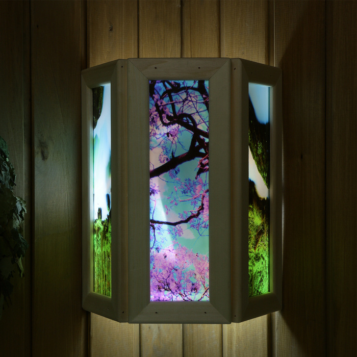 Абажур деревянный "Рисунок 1" со вставками из стекла с УФ печатью, малый, 33х29х12см  #1