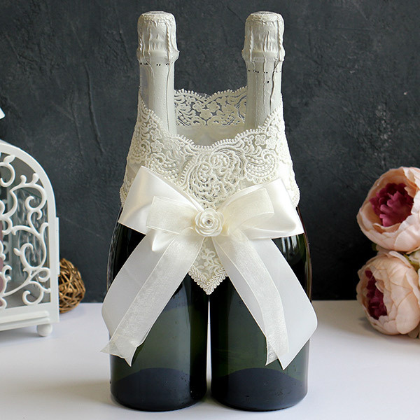 Свадебное украшение для бутылок молодоженов "Rose new" (айвори)  #1