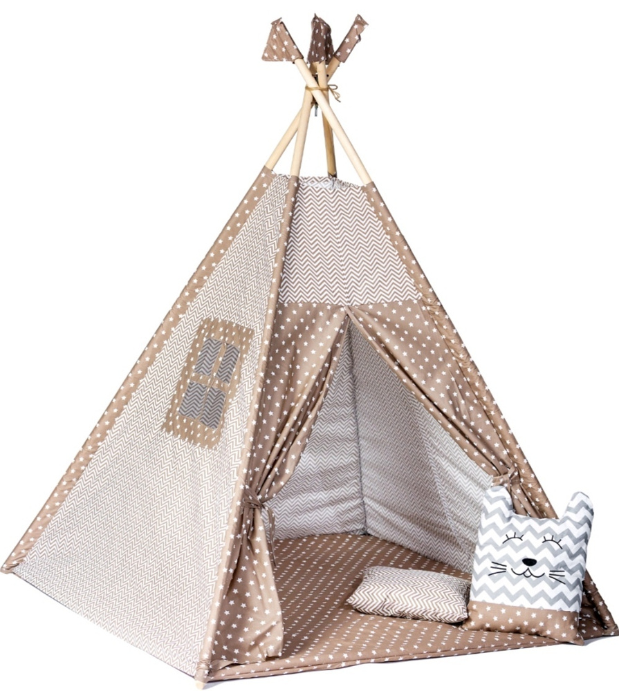Детский Вигвам/палатка/домик с ковриком, окошком, подушкой-игрушкой, подушкой, флажки - 4 шт. и системой #1