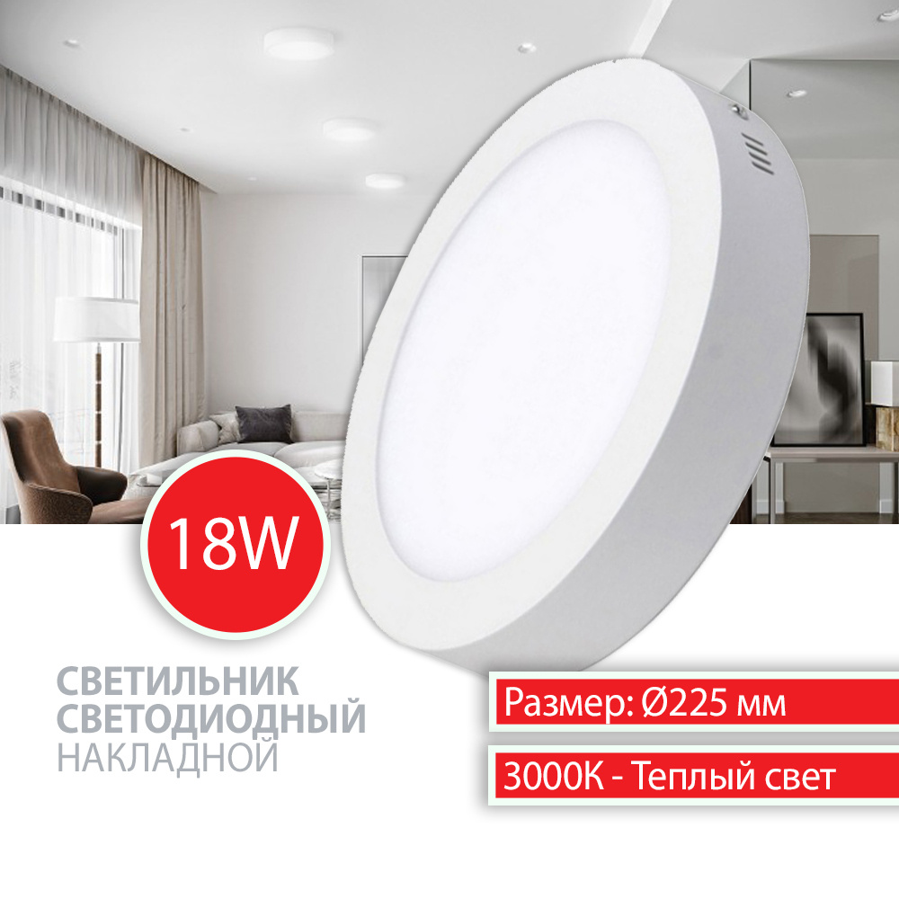 Настенно-потолочный светильник Ultra Led NP 18 Вт, 3000K - тёплый свет, светодиодный, 1 шт.  #1