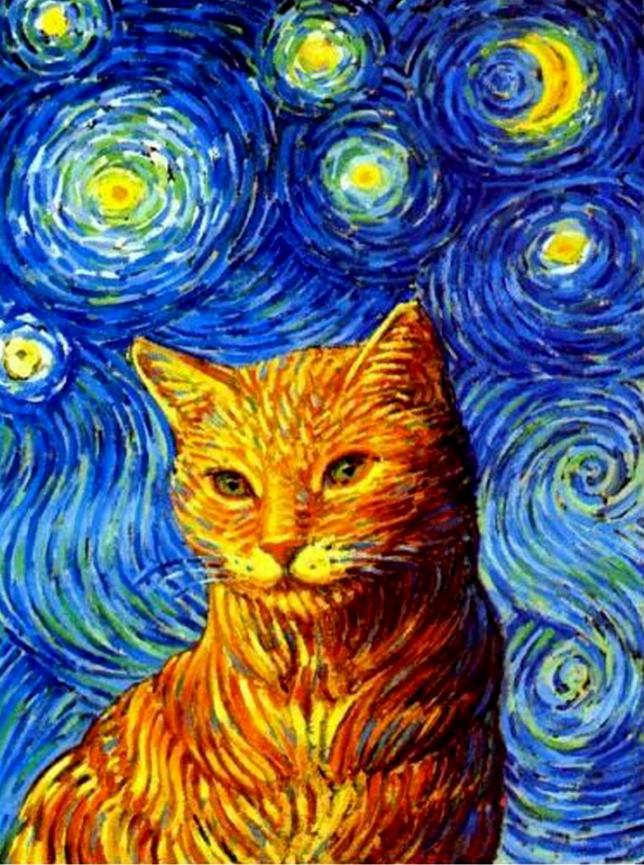 Картина по номерам на холсте 40х50 40 x 50 на подрамнике "Кот под звездами ван гога" DVEKARTINKI  #1