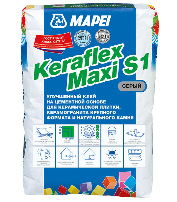 Клей для плитки/ керамогранита/ камня Mapei Keraflex Maxi S1 эластичный серый класс С2 ТЕ S1 25 кг  #1
