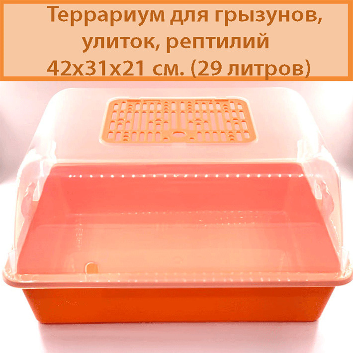 Террариум с полупрозрачной крышкой повышенной прочности для грызунов/рептилий большой 42х31х21 см., разборный, #1