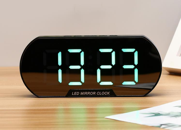 Настольные электронные часы с будильником, дисплей зеркальный VST X6099 (черный корпус, зеленый дисплей) #1