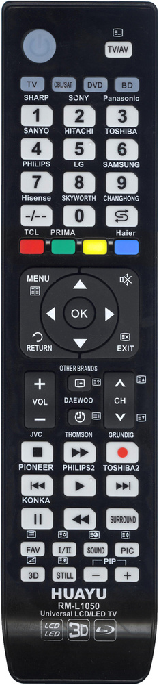 Универсальный пульт HUAYU RM-L1050 для телевизоров, DVD/BD плееров и кабельных ресиверов различных брендов! #1