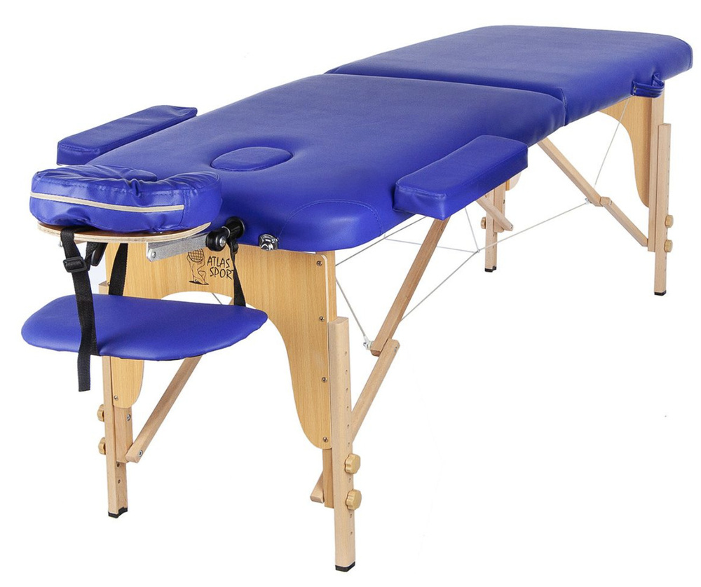 Массажный стол Atlas Sport складной 2-с деревянный 60 см + сумка в подарок (синий)  #1