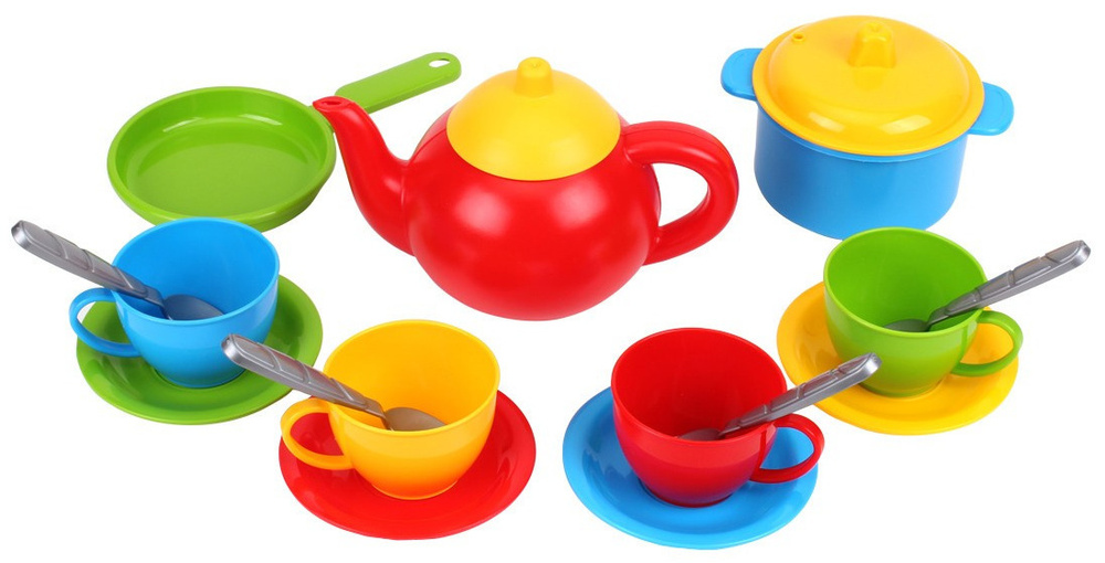 Игрушечный кухонный набор Маринка №5 Технок, 16 предметов, набор посуды, детская посудка, чайник, кастрюля, #1