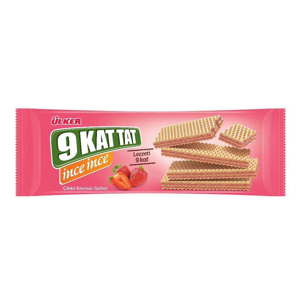 Вафли "9 Kat Tat" c начинкой из клубничного крема, "Ulker", Cilekli kremali gofret, 114гр.  #1