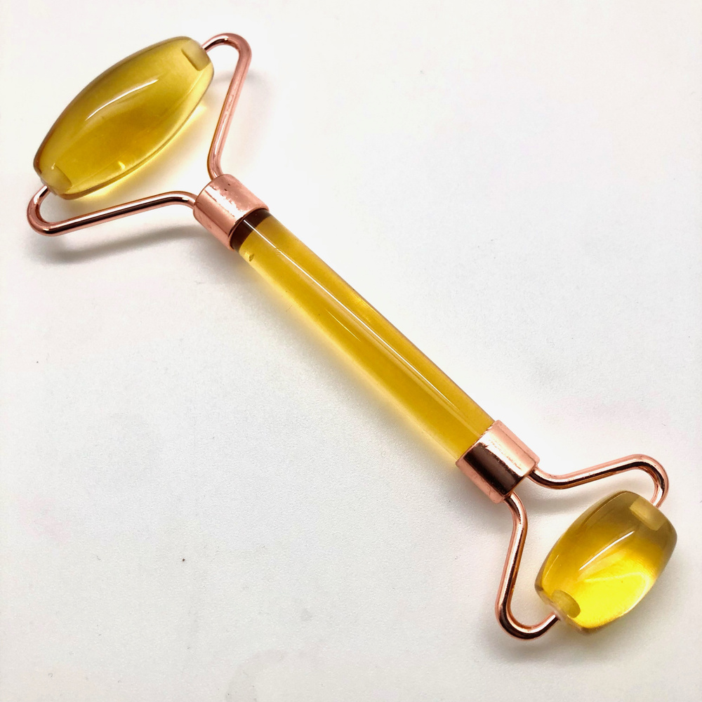 Массажер-роллер для лица двусторонний из желтого стекла, декоративная ручка с цветами Gl02-2  #1