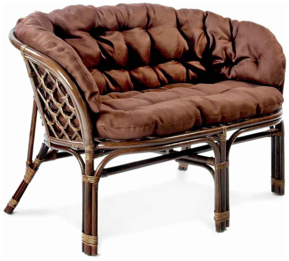 Прямой диванБагама из натурального ротанга с большой коричневой подушкой, цвет тёмно-коричневый, механизм #1