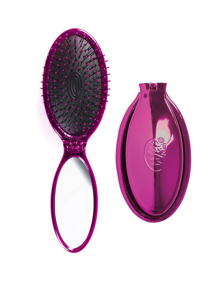 Wet brush Мини расческа для спутанных волос раскладная с зеркальцем (розовая) MINI POP FOLD PINK  #1