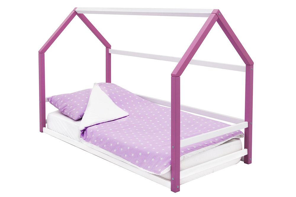 Кровать домик детская, массив (эмаль), 160х70, Монтессори лаванда-белый  #1