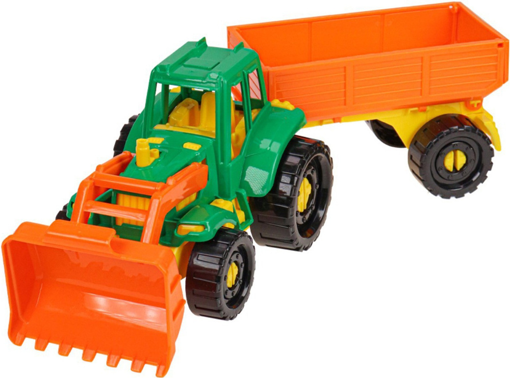 Пластиковая модель Трактор "Иван" Бульдозер с бортовым прицепом Фермерский для детей, игрушка для песочницы #1