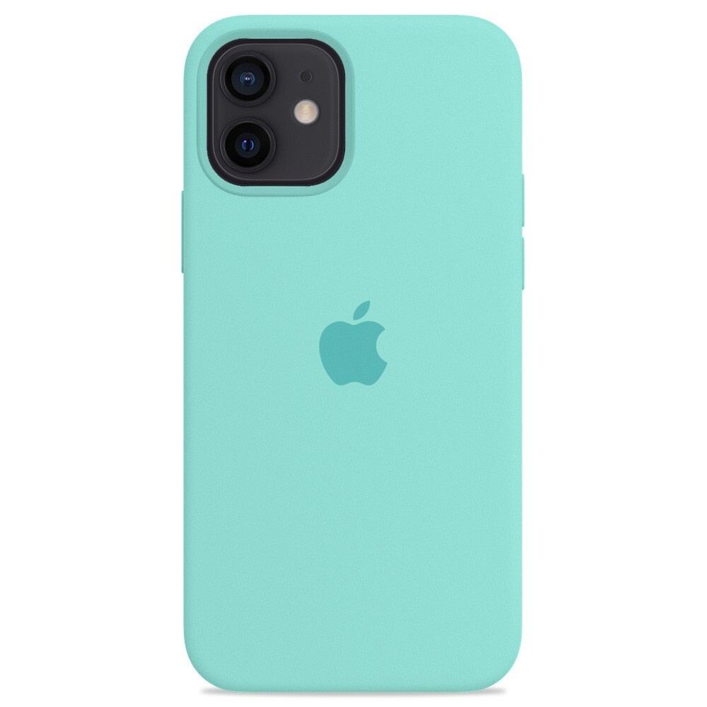Силиконовый чехол для смартфона Silicone Case на iPhone 12 / Айфон 12 с логотипом, бирюзовый  #1