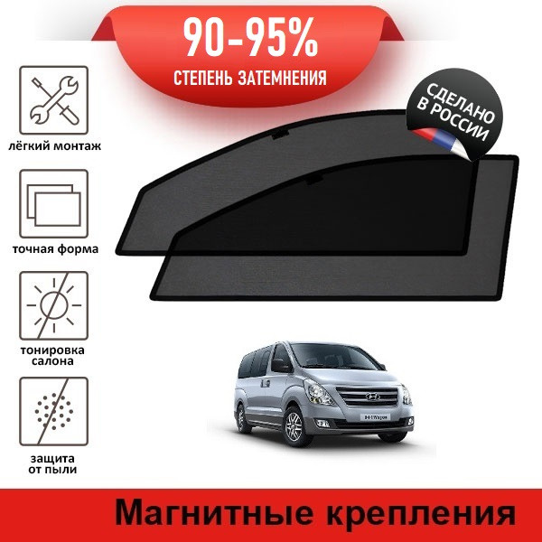 Каркасные шторки LATONIK PREMIUM на Hyundai Grand Starex (H1) (2007-н.в) на передние двери на магнитах #1