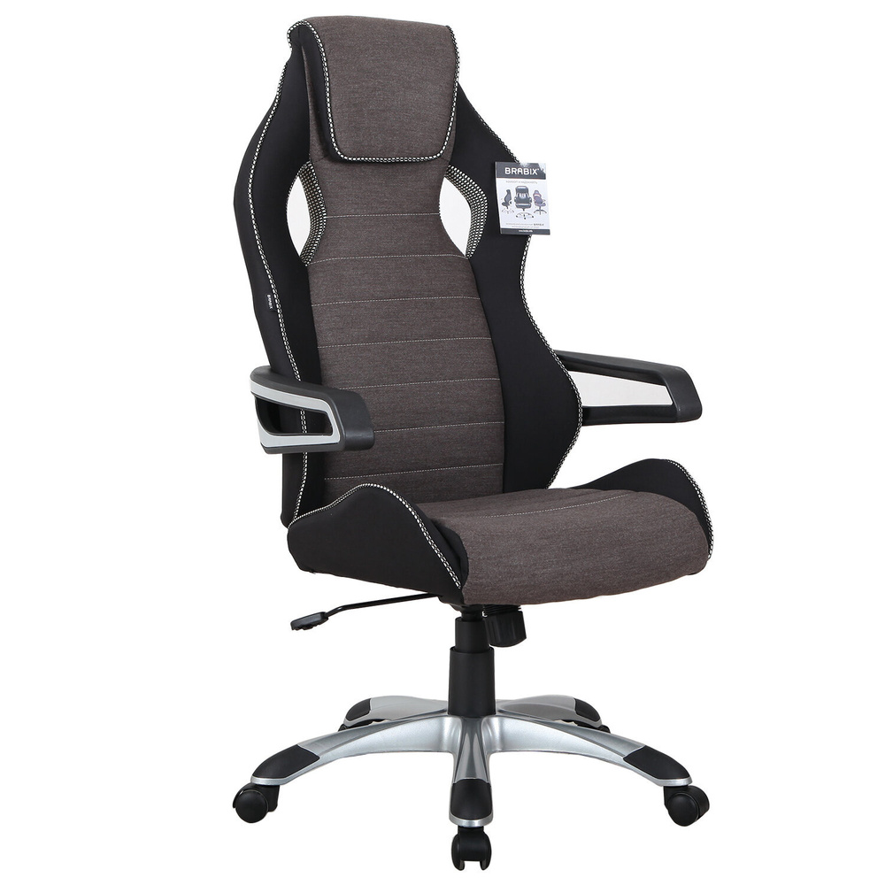 Кресло компьютерное Brabix "Techno GM-002", ткань, черное/серое, вставки белые (531815)  #1