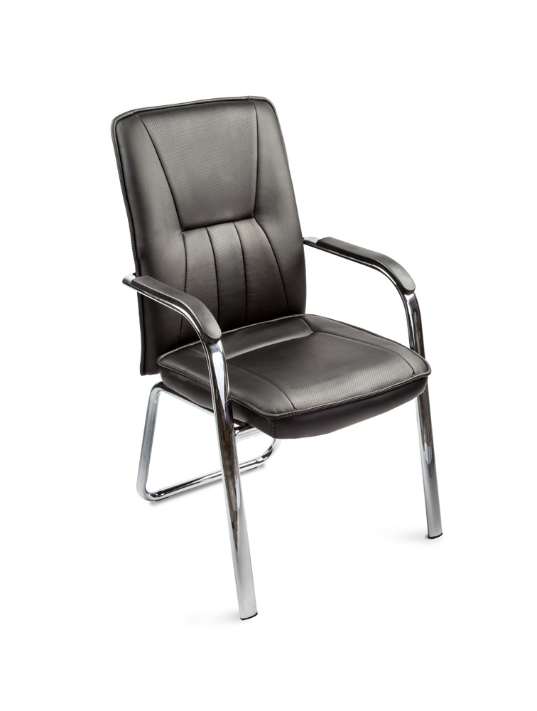 ТМ ДЭФО Офисный стул, Хромированная сталь, Искусственная кожа, черный  #1