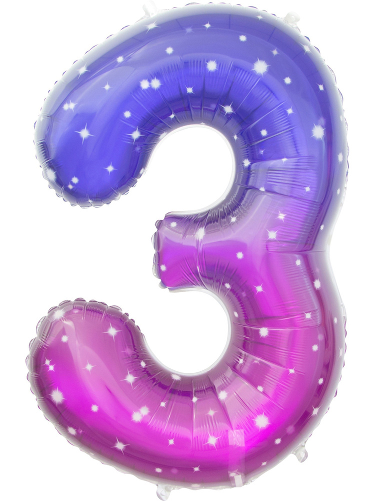 Воздушный шар Цифра 3, Космос, розовая/фиолетовая, 86 см #1