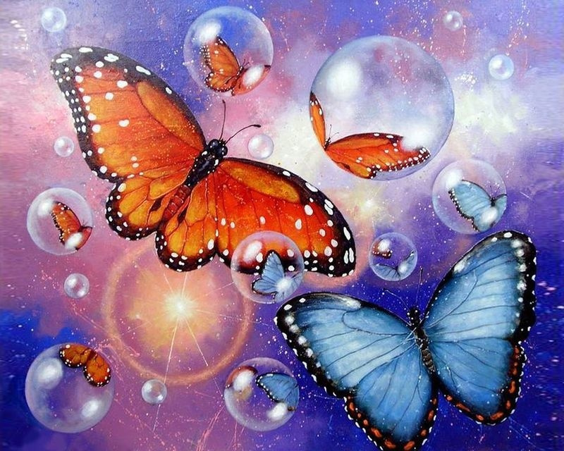 Картина по номерам на холсте 40x50 с подрамником. 40 х 50 : Colibri - бабочки. Бабочки и пузыри  #1