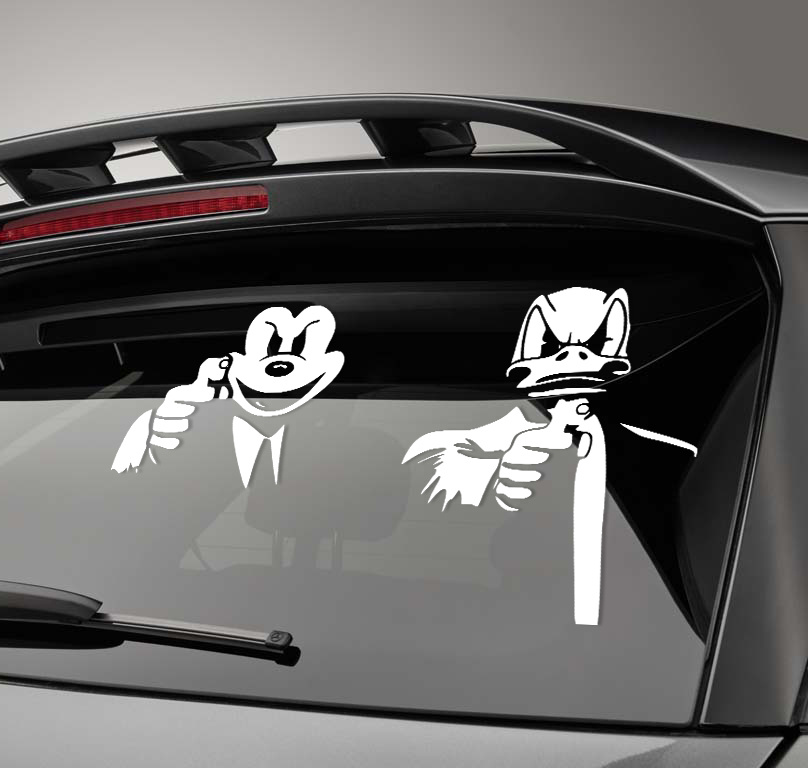 Автомобильная виниловая наклейка 20 см Дональд Дак и Микки Маус с пистолетами, Стикер для окна авто  #1