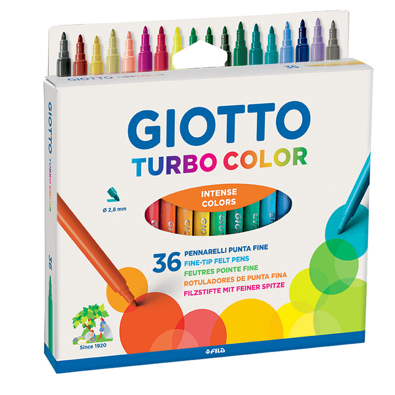 Набор фломастеров цветных Giotto Turbo Color, на водной основе, 2.8 мм, картонная коробка 36 цветов  #1