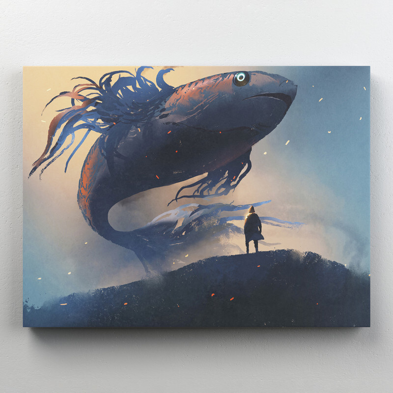 Интерьерная картина на холсте "Гигантская синяя рыба в небе" размер 40x30 см  #1