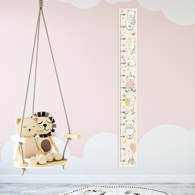 Ростомер детский на стену "Мишки" бумажный 15х130 см для девочки мальчика детей малышей  #1