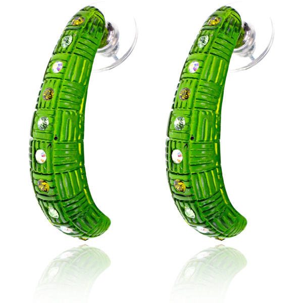 Серьги Банан со стразами, цвет зелёный #1