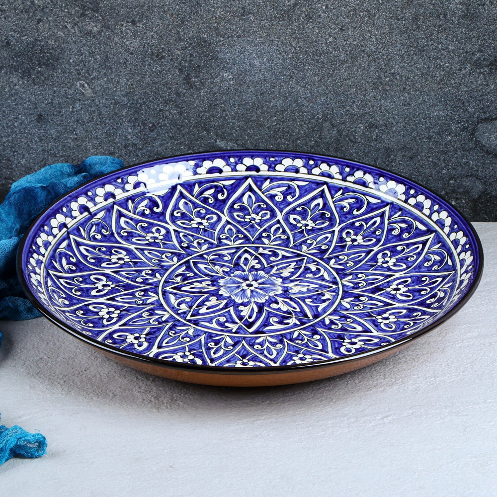 Ляган, блюдо для плова Шафран "Риштанская Керамика", круглый, диаметр 36 см  #1