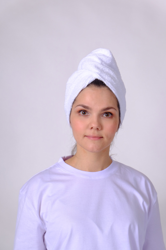Полотенце для волос, Хлопок, Махровая ткань, 65x230 см, белый, 1 шт.  #1