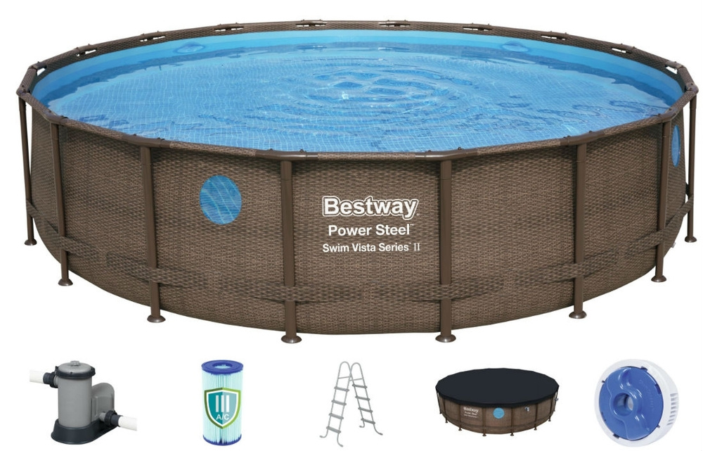 Бассейн каркасный круглый Bestway Power Steel Swim Vista 56977, картриджный фильтр-насос, картридж, лестница, #1