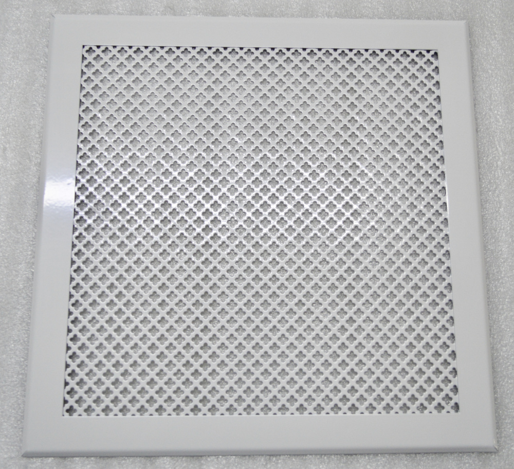 Вентиляционная решетка металлическая на магнитах 350х350мм, тип перфорации мелкий цветок, белый RAL 9016 #1